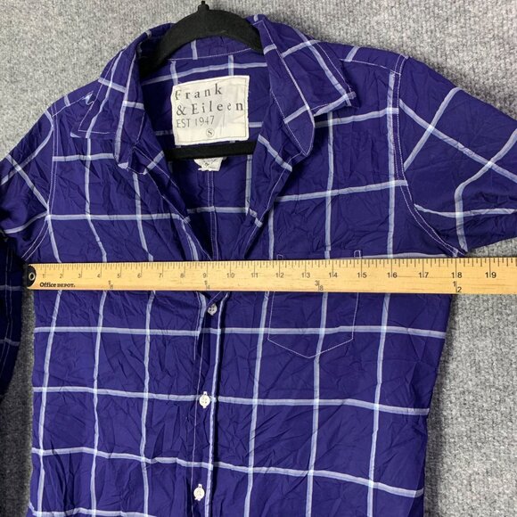 Frank & Eileen Barry Small Plaid Button-Up‎ Shirt In Blue & White Italy - Picture 7 of 12